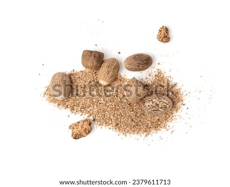 Broken Nutmeg Isolated, Myristica Fragrans Fruit Crumbles, Dry Spicy Nutmeg Pieces, Grated Whole Muscat Nut, Nut Meg Seasoning Shred, Broken Fragrans Nutty Spices
