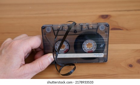 Broken Obsolete Cassette Tape. Obsolete Technology.