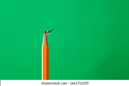 Broken Pencil Tip On Green Background.