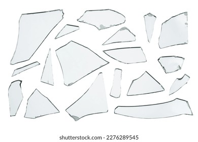 Broken pieces glass mirror set. Isolated on white background