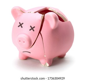 Broken Piggy Bank Isolated On White Background.