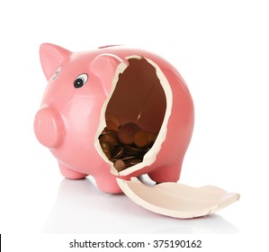 Broken Piggy Bank Isolated On White Background