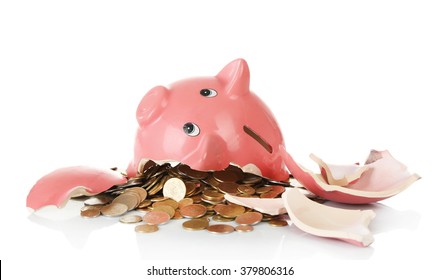 Broken Piggy Bank Isolated On White Background