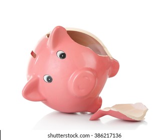 Broken Piggy Bank Isolated On White Background