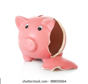 Broken Piggy Bank Isolated On White Background