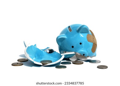 A broken piggy bank with money lies on a white background. - Powered by Shutterstock