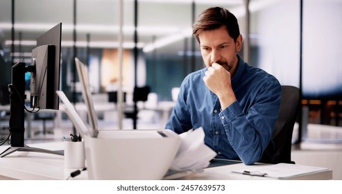 Broken Printer Problem. Man Tried To Fix Broken Photocopier