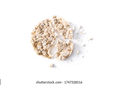 Broken  Puffed Rice Cake Isolated On White Background. Top View