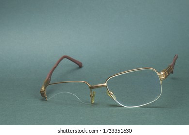 Broken Reading Glasses. Eyeglasses Without One Lens. Spectacles Close Up