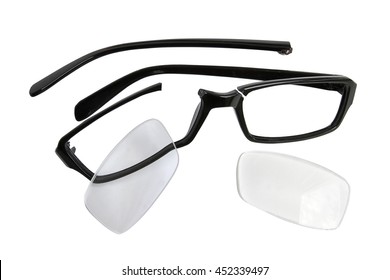 Broken Reading Glasses On White Background