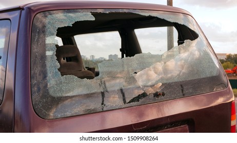 Broken Rear Window Of The Car