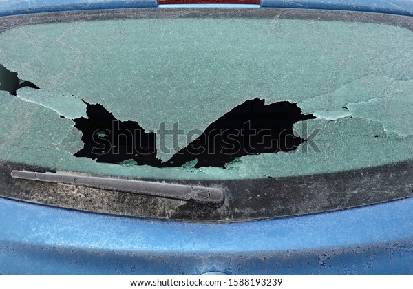 broken rear window on\
car in winter time