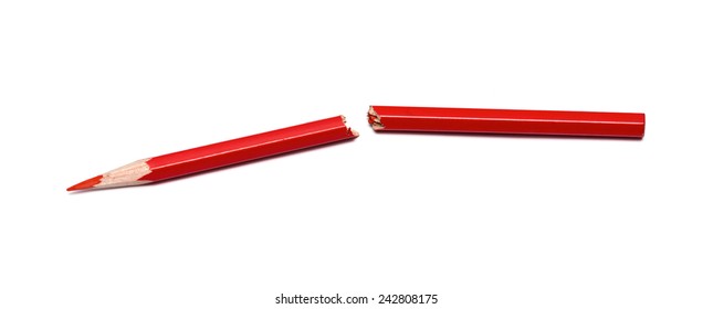 Broken Red Pencil On A White Background