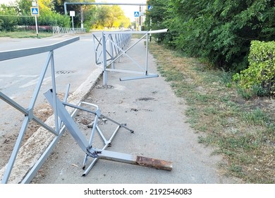 Broken Road Barrier As A Result Of A Car Accident.