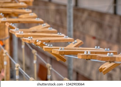 Broken Rope Bridge In Indoor Adventure Park As Concept For Balance In Business And Finance