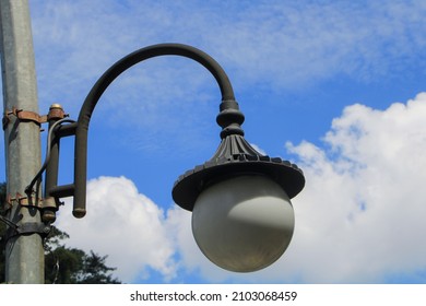 Broken And Rusty Streetlight Isolated Blue Sky Natural Background