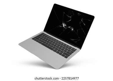 Broken Screen Laptop - Smashed Screen Laptop - 3D Rendered LCD Broken Laptop
