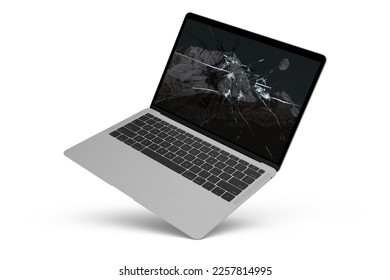 Broken Screen Laptop - Smashed Screen Laptop - 3D Rendered LCD Broken Laptop