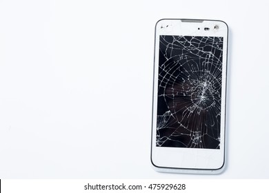 Broken Screen Smartphone on white background. image is copy space