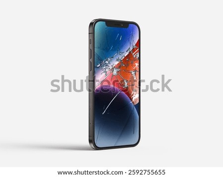 Broken Screen - Smashed Screen Mobile Phone Isolated on White Background