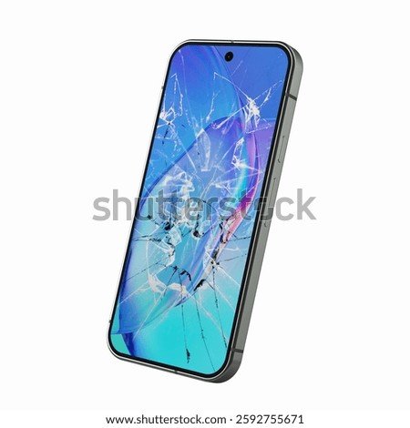 Broken Screen - Smashed Screen Mobile Phone Isolated on White Background