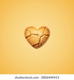 Broken seashell halves with sandy texture on yellow background