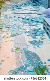 Broken security glass in window after bomb