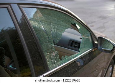 Broken side window in a car