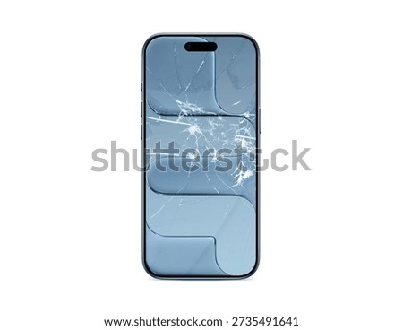 Broken and Smashed Screen Mobile Phone Isolated on White Background 