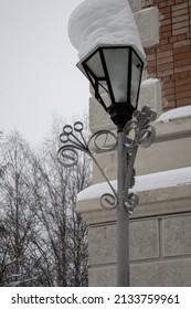 Broken Street Light With Snow.Russia. Far North.