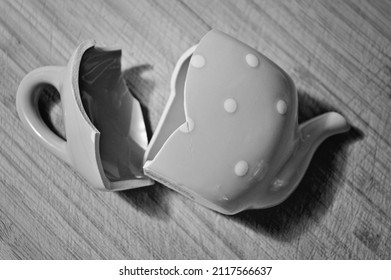 Broken Tea Pot In Black And White