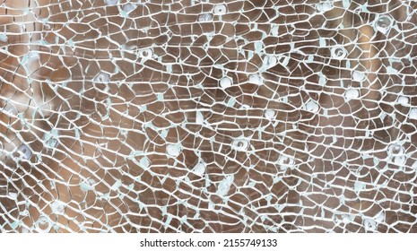 Broken Tempered Glass Abstract Background Texture, Shattered Glass Window Object Structure Backdrop, Object Macro Detail Extreme Closeup, Nobody. Damaged Cracked Glass Pane Panel Concept, No People