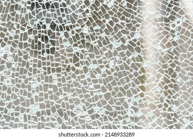 Broken Tempered Glass Simple Abstract Background Texture, Shattered Glass Window Object Structure Macro, Detail, Extreme Closeup, Nobody. Damaged Cracked Glass Pane Panel Simple Concept, No People