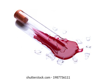 Broken Test Tube With Blood Isolated On White