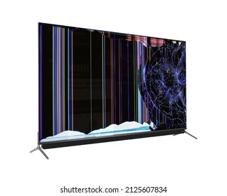 broken TV LCD glass isolated on white background 