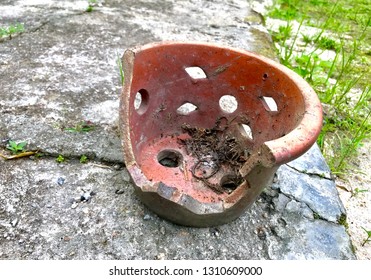 Broken Vase On Cement Floor Ground