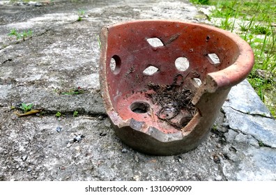 Broken Vase On Cement Floor Ground