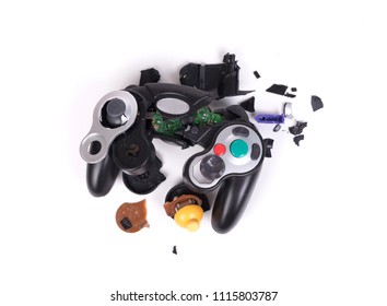 Broken Video Game Controller On White Background With Clipping Path