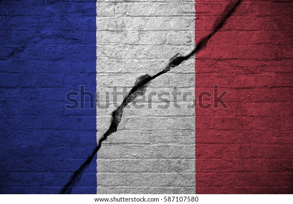 A broken wall with\
the flag of France