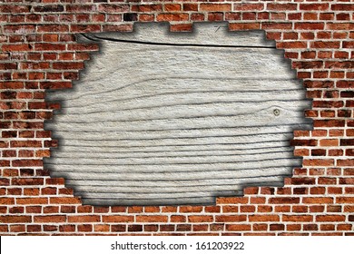 Broken Wall With Wood Background 