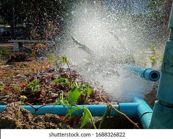 Broken Water Pipe Line In Gaden,Repair Work On Broken Water Main.Leaking Water For Main Broken Pipeline.