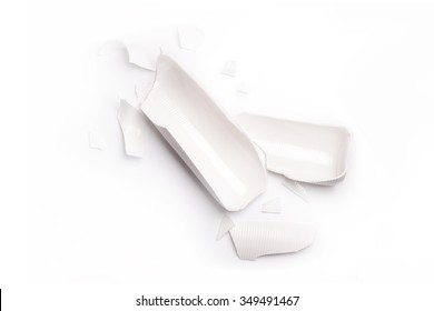 Broken White Vase Isolated In White