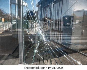 Broken Window During Football Event.