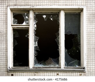 Broken Window. Old Deserted House.