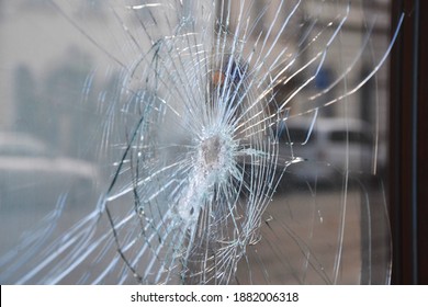 Broken Window Shop With Smashed Glass