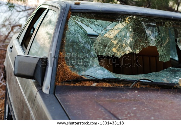 broken windshield in the\
car