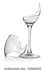 Broken Wine Glass Isolated On A White Background