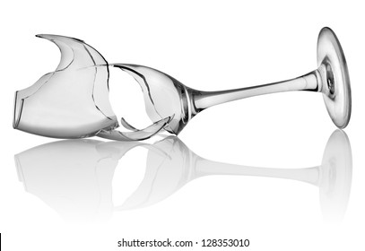 Broken Wine Glass Isolated On A White Background