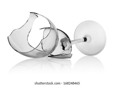 Broken Wine Glass Isolated On A White Background