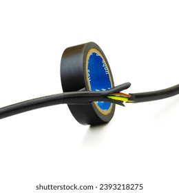 Broken wire device concept, repairing broken or damaged wires, fixing frayed cables, damaged electrical cord